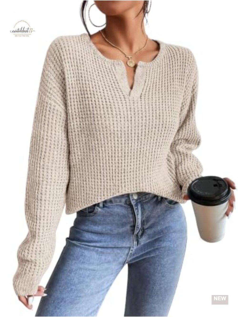 Womens V Neck Long Sleeve Pullover Sweater Loose Knit Tunic Top